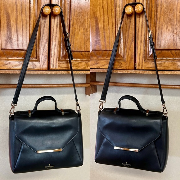 Kate Spade All Leather Elegant Black Shoulder Bag with Gold Details - Picture 2 of 16